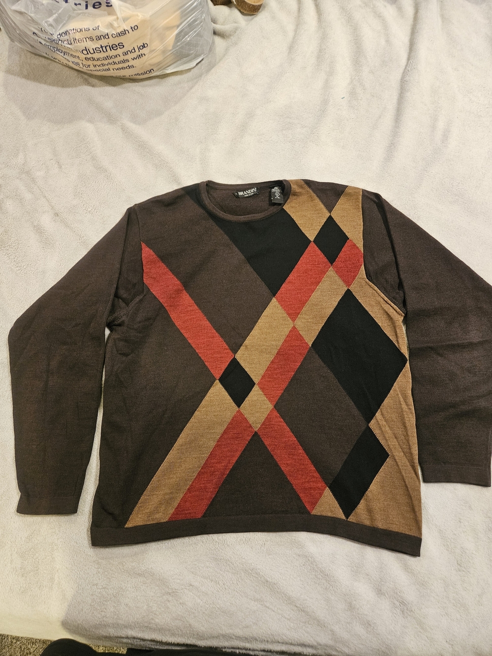 Vintage 90s Brandini Italy 100% Merino Wool Geometric Sweater XL